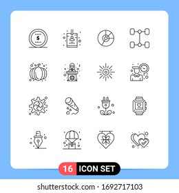 Modern Set of 16 Outlines Pictograph of halloween; vehicles; business; automobile; graph Editable Vector Design Elements