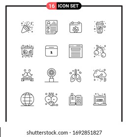 Modern Set of 16 Outlines Pictograph of business; paper cup; user; cup; muslim Editable Vector Design Elements
