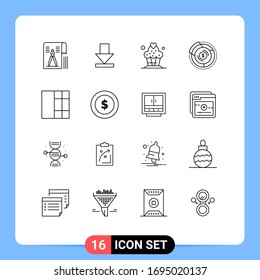 Modern Set of 16 Outlines Pictograph of wireframe; graph; cake; financial; budget Editable Vector Design Elements