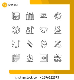 Conjunto moderno de 16 líneas aéreas Pictograma de vehículos; enfermedad; grúa; salud; materiales de diseño de vectores editables de transporte