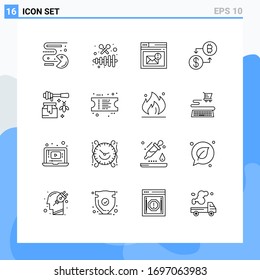 Modern Set of 16 Outlines Pictograph of bee; money; browser; digital; alert Editable Vector Design Elements