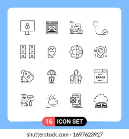 Modern Set of 16 Outlines Pictograph of interior; draw; transport; hardware; cord Editable Vector Design Elements