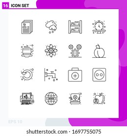 Modern Set of 16 Outlines Pictograph of coffee; time; box; wristwatch; clock Editable Vector Design Elements