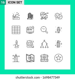 Modern Set of 16 Outlines Pictograph of hospital website; grid; baby; party; food Editable Vector Design Elements