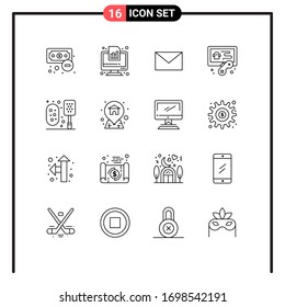 Modern Set of 16 Outlines Pictograph of scrub; bath; report; game; hobbies Editable Vector Design Elements