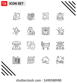 Modern Set of 16 Outlines Pictograph of food; beach; data; school; bag Editable Vector Design Elements