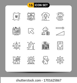 Modern Set of 16 Outlines Pictograph of coins; mobile app; engine; smart; app Editable Vector Design Elements