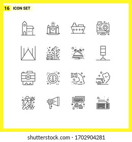 Modern Set of 16 Outlines Pictograph of map; interaction; wedding; app; vehicles Editable Vector Design Elements
