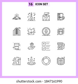 Modern Set Of 16 Outlines Pictograph Of Health; Sheild; E; Protection; Invitation Editable Vector Design Elements