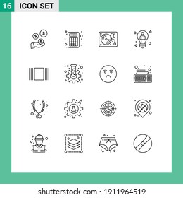 Modern Set of 16 Outlines Pictograph of cover; man; music; solution; bulb Editable Vector Design Elements