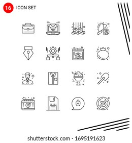 Modern Set of 16 Outlines and symbols such as editor; liver; decoration; illness; cancer Editable Vector Design Elements