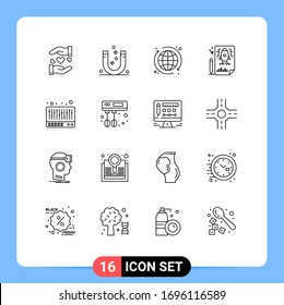 Modern Set of 16 Outlines and symbols such as music; file; negative; rocket; page Editable Vector Design Elements