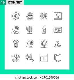 Modern Set of 16 Outlines and symbols such as digital art; day; speaker; earth; holiday Editable Vector Design Elements