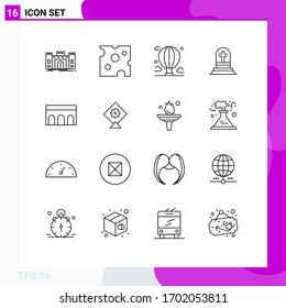Modern Set of 16 Outlines and symbols such as rip; grave; meal; death; mountain Editable Vector Design Elements