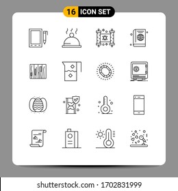 Modern Set of 16 Outlines and symbols such as furniture; diary; jewish; globe; book Editable Vector Design Elements