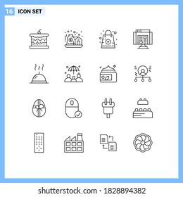 Modern Set of 16 Outlines and symbols such as food; web; online; data; application Editable Vector Design Elements