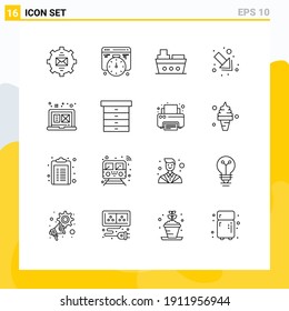 Modern Set of 16 Outlines and symbols such as graphic; design; boat; right; arrow Editable Vector Design Elements