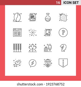 Modern Set of 16 Outlines and symbols such as page; night; labe; sweet; fruit Editable Vector Design Elements