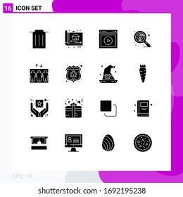 Modern Set of 16 Solid Glyphs and symbols such as thinking; idea; play; find; website Editable Vector Design Elements
