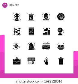 Modern Set of 16 Solid Glyphs and symbols such as shutter; entertainment; eid; cinema; technician Editable Vector Design Elements