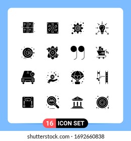 Modern Set of 16 Solid Glyphs Pictograph of suggestion; idea; fan; question; process Editable Vector Design Elements