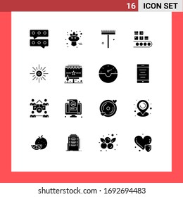 Modern Set of 16 Solid Glyphs Pictograph of light; production; gardener; product; line Editable Vector Design Elements