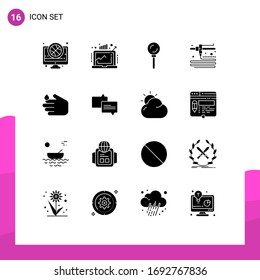 Modern Set of 16 Solid Glyphs and symbols such as hand; printing; market; modeling; gastronomy Editable Vector Design Elements