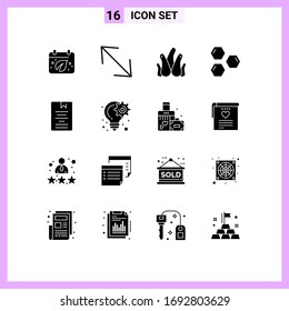 Modern Set of 16 Solid Glyphs and symbols such as e; space; aloe vera; shape; hexagon Editable Vector Design Elements