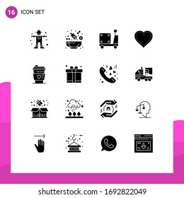 Modern Set of 16 Solid Glyphs and symbols such as drink; report; logistic; favorite; love Editable Vector Design Elements
