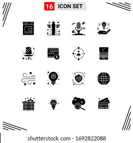 Modern Set of 16 Solid Glyphs Pictograph of office; chair; audio; bulb; idea Editable Vector Design Elements