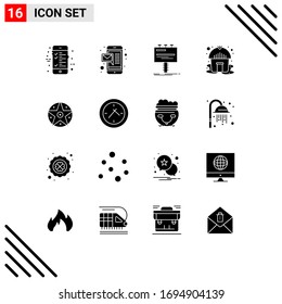 Modern Set of 16 Solid Glyphs and symbols such as star; satanic; advertising; pentacle; tent Editable Vector Design Elements