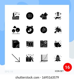 Modern Set of 16 Solid Glyphs Pictograph of cypress tree; startup; credit card; investment; wallet Editable Vector Design Elements