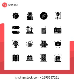 Modern Set of 16 Solid Glyphs Pictograph of search; magnifier; helmet; find; navigation Editable Vector Design Elements