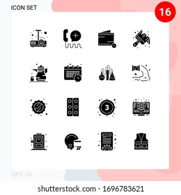 Conjunto moderno de 16 pictogramas de glifos sólidos de abrahámico; pintura; servicio; artículos; elementos de diseño de vectores editables de cartera