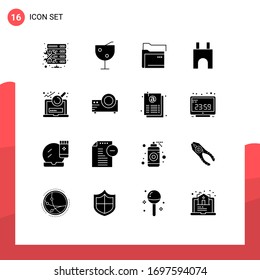 Modern Set of 16 Solid Glyphs Pictograph of file; medieval; folder; fortress; castle building Editable Vector Design Elements