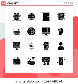 Conjunto moderno de 16 pictogramas de glifos sólidos similares; estudio; edificios; marcador; elementos de diseño de vectores editables para puertas domésticas