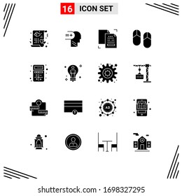 Modern Set of 16 Solid Glyphs and symbols such as slippers; holiday; mind; beach; document Editable Vector Design Elements