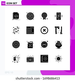Modern Set of 16 Solid Glyphs and symbols such as easter; buds; certificate; communications; mobile dollar Editable Vector Design Elements