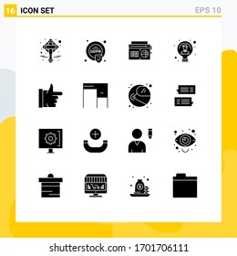 Modern Set of 16 Solid Glyphs and symbols such as done; person; radio; light; bulb Editable Vector Design Elements