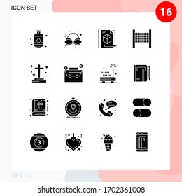 Modern Set of 16 Solid Glyphs Pictograph of bag; grave; pencil; ghost; dead Editable Vector Design Elements