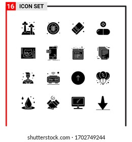Modern Set of 16 Solid Glyphs Pictograph of pregnancy; sign; eraser; pills; drug Editable Vector Design Elements