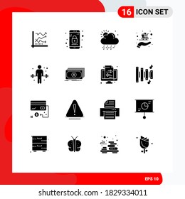 Modern Set of 16 Solid Glyphs and symbols such as exercise; shopping; mobile; cart; weather Editable Vector Design Elements