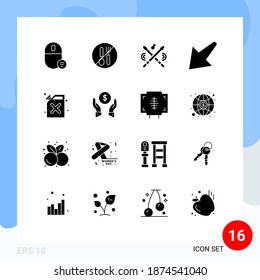 Modern Set of 16 Solid Glyphs and symbols such as barrel; down; spoon; arrow; music Editable Vector Design Elements