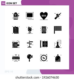 Modern Set of 16 Solid Glyphs and symbols such as online; attachment; heart; play; fun Editable Vector Design Elements
