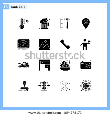 Modern Set of 16 Solid Glyphs and symbols such as test; device; hammer; dashboard; map Editable Vector Design Elements