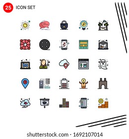 Conjunto moderno de 25 colores planos de línea rellena y símbolos como el dinero; negocios; voz; bulbo; elementos de diseño de vectores editables con dinero