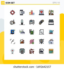 Modern Set of 25 Filled line Flat Colors and symbols such as passion; love; smart phone; hat; education Editable Vector Design Elements
