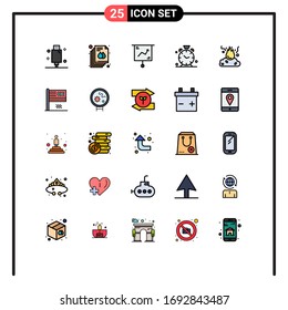 Modern Set of 25 Filled line Flat Colors and symbols such as alert; clock; banner; alarm; marketing Editable Vector Design Elements