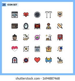 Modern Set of 25 Filled line Flat Colors and symbols such as sign; bus; cinema; text; all Editable Vector Design Elements