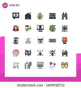 Modern Set of 25 Filled line Flat Colors and symbols such as fortress; castle building; spring; castle; laptop Editable Vector Design Elements